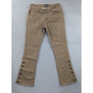 AZI Jeans Womens Size 4 Tan Curvy Fit Bootcut Leg Button Ankle Slit Stretch Boho